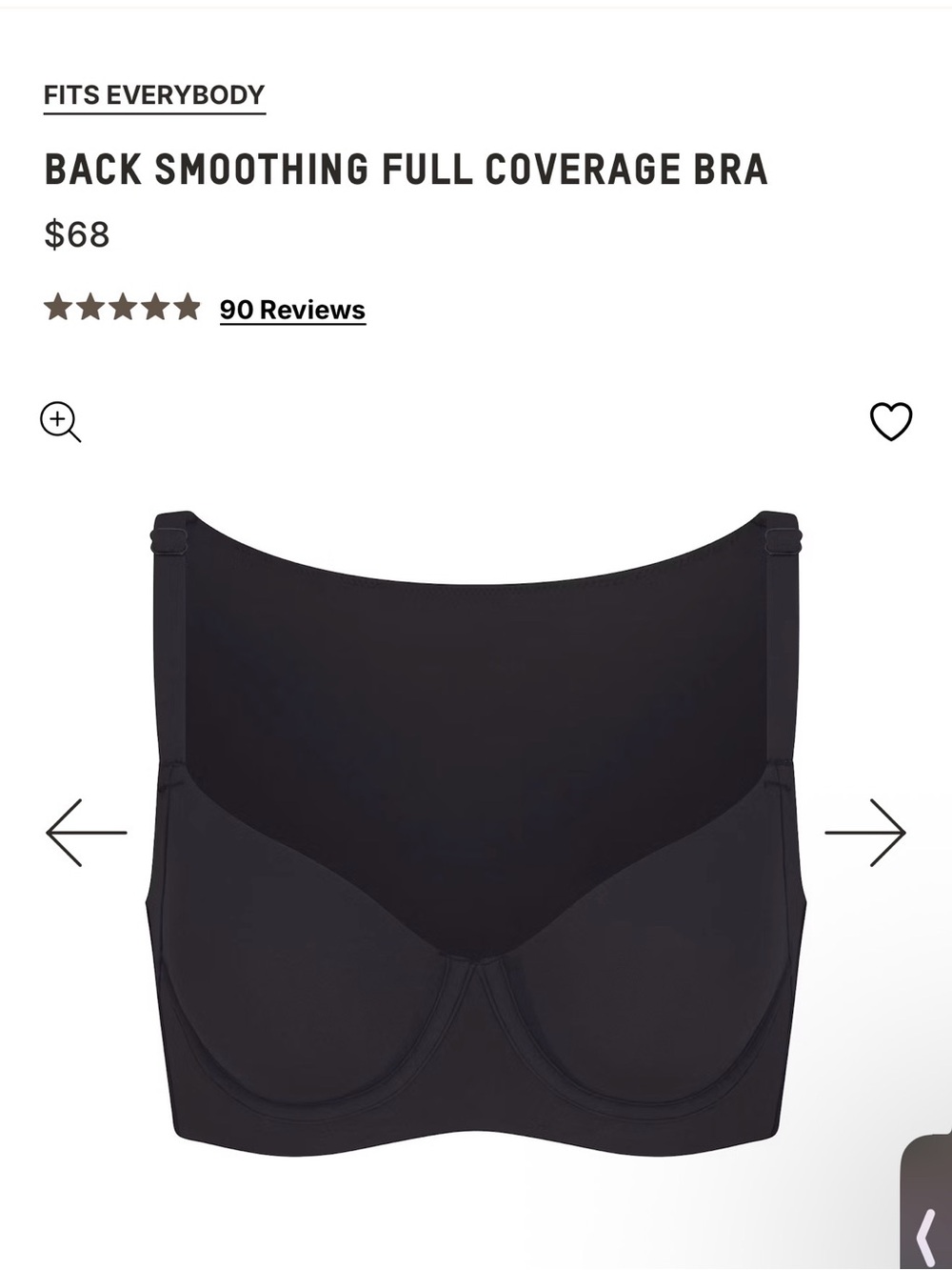 Skims Fits Everybody Back Smoothing Full Coverage Bra - Black 42D